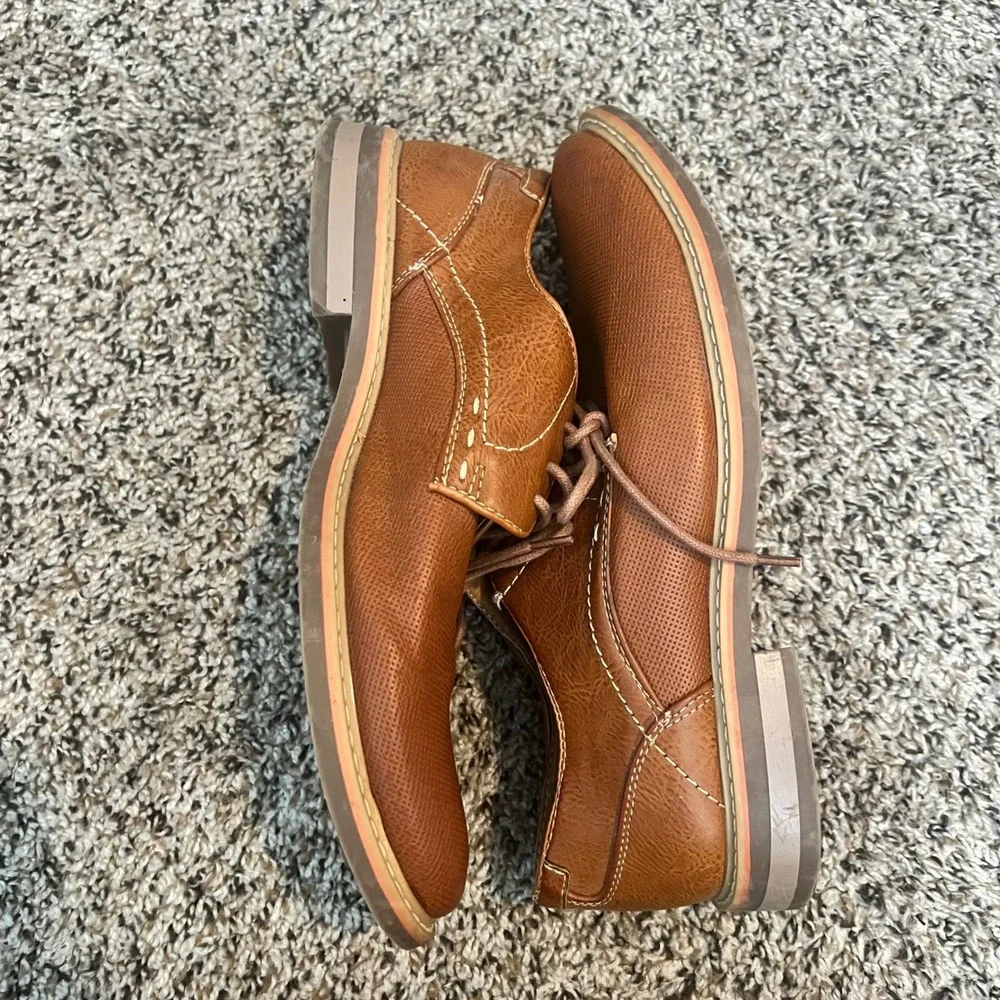 Steve Madden Mens P-Peter Cognac Brown Textured Lace Up Derby Dress Shoes Size 8